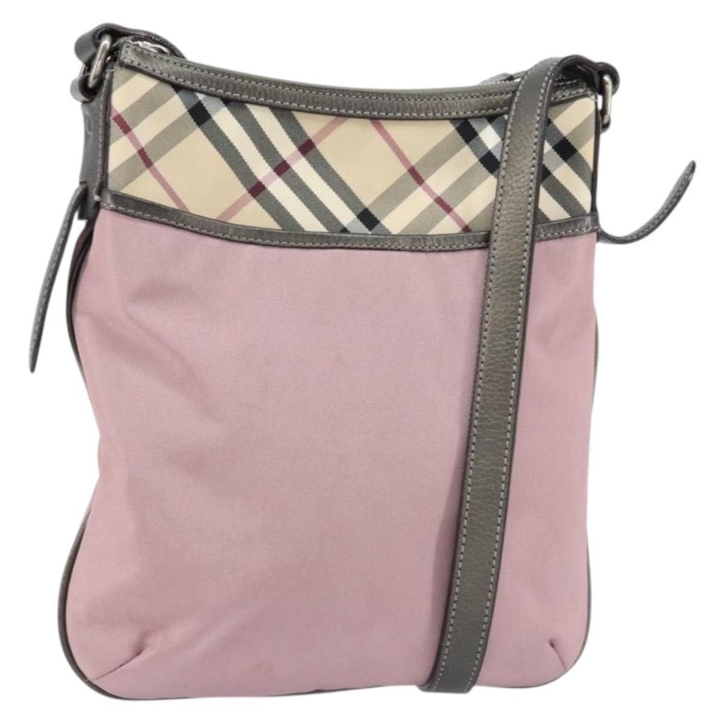 Authentic Burberry Nova Check Shoulder Bag Nylon Pink Silver